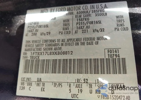 1999 Ford F-150 Lariat/Xl/Xlt из США, поврежденный, VIN 1FTRX17L8XKB08812